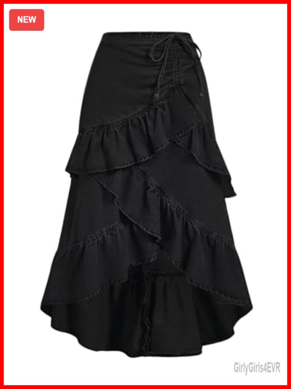 Verdusa Women's Asymmetrical Long Denim Maxi Skirt Tiered Layered Y2K Ruffle
